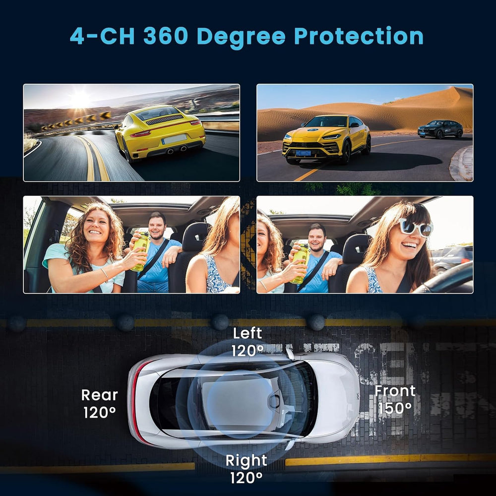 4 Channel Dash Cam 360° Front Rear Inside Left Right with WiFi APP Control