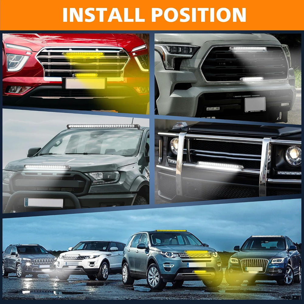 White Amber LED Light Bar 12โ100W Slim Off Road Auxiliary Light