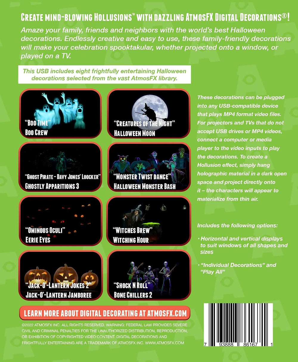 AtmosFXยฎ Halloween Hollusion Digital Decoration on USB Includes 8 Atmosfx Vid...