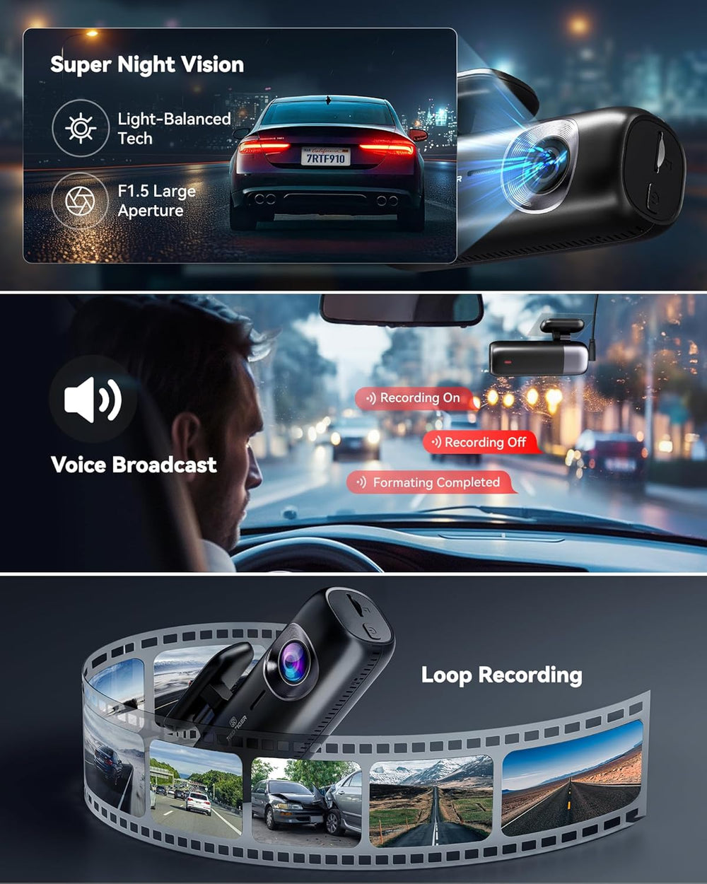 REDTIGER F9 4K Dash Cam Front and Rear 1080P, 5.8GHz WiFi & Smart App