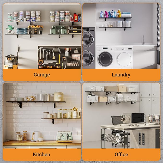 1x4 ft Garage Shelving, Pantry Storage, 300 lbs Total Load Capacity Wall (2-P...