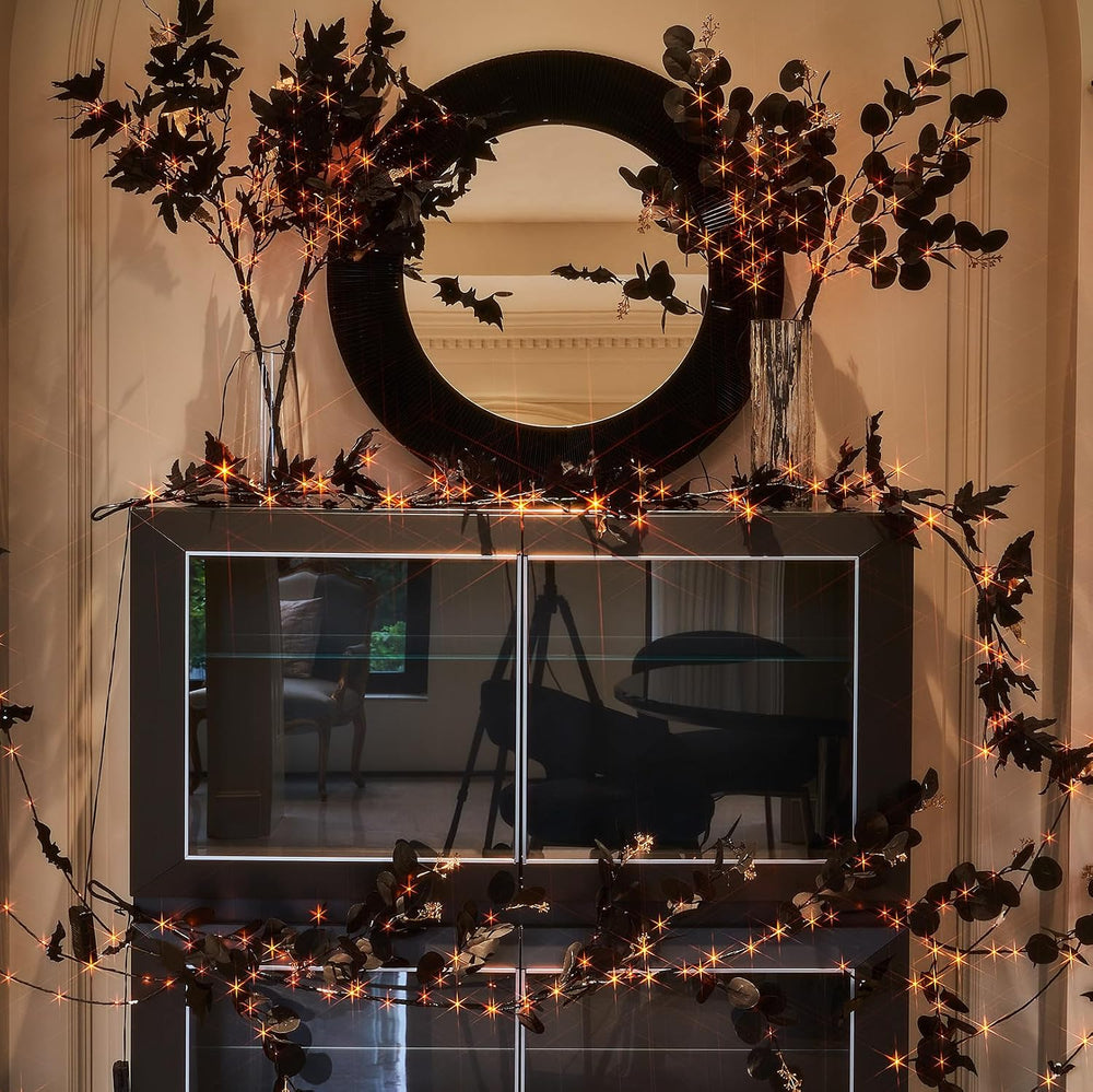 BAOLITVINE Lighted Halloween Black Eucalyptus Garland