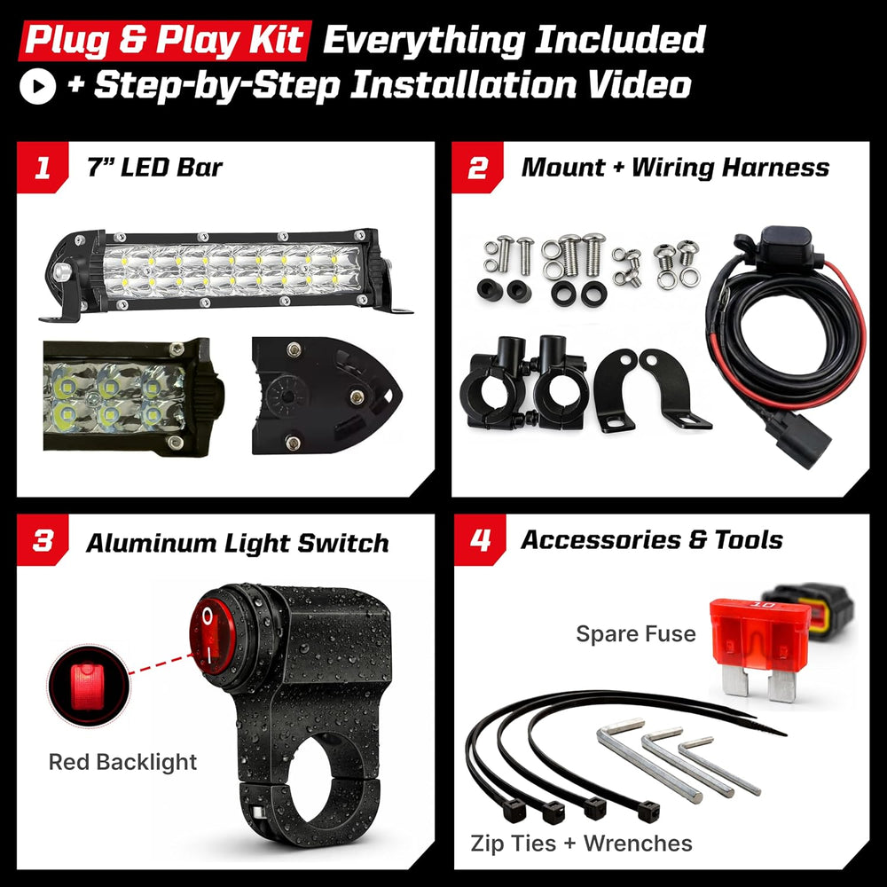 Dirt Bike Light Bar Kit, Plug-Play Dirt Bike Headlight, 7/8โ Handlebar (Batte...