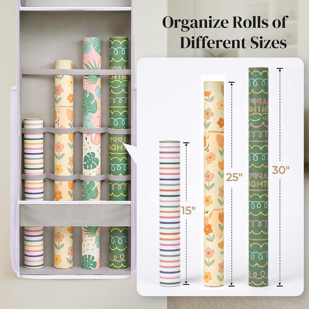 Ordovibe Wrapping Paper Storage Organizer, Over The Door Gift Wrap Holder wit...