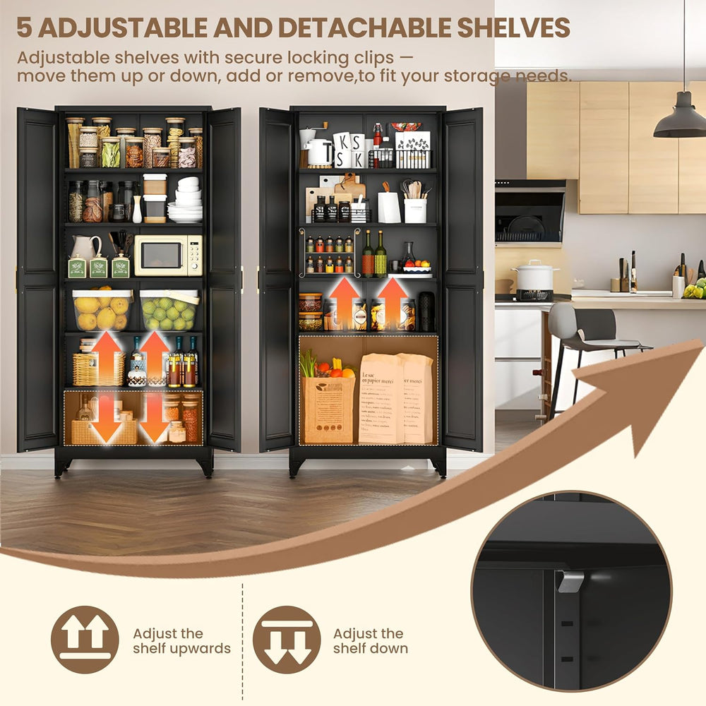 75" Metal Storage Cabinet, Garage Cabinet with Doors and Shelves