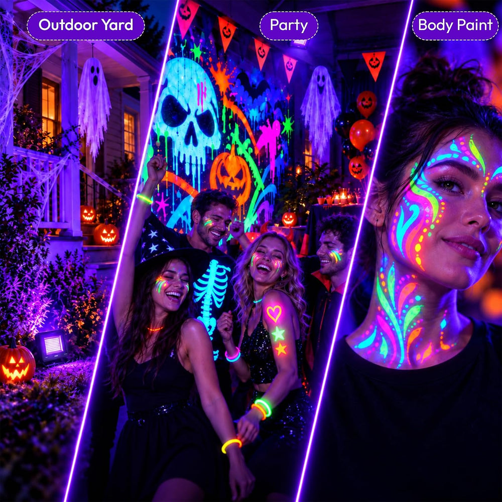 2-Pack 200W UV Black Lights for Halloween & Party, IP66, Plug/Switch