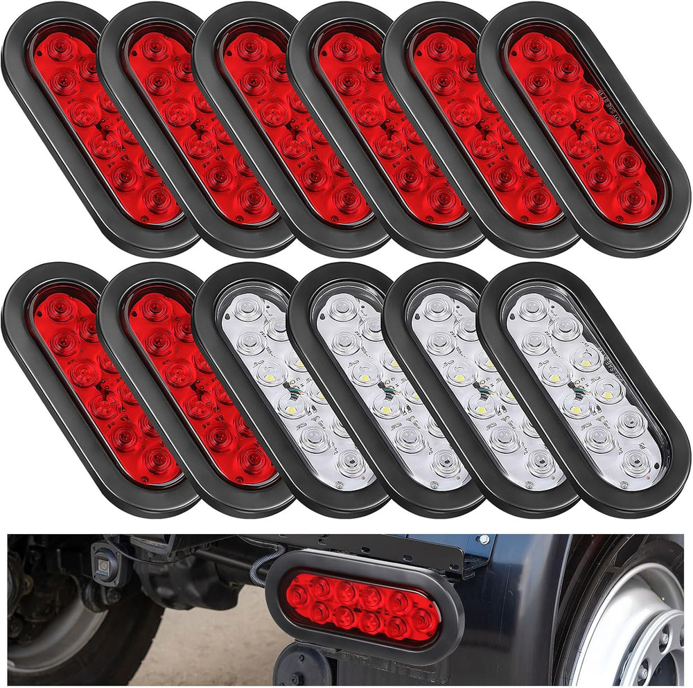 Yexiya 12 Pack Oval LED Trailer Light Kit,Red, White
