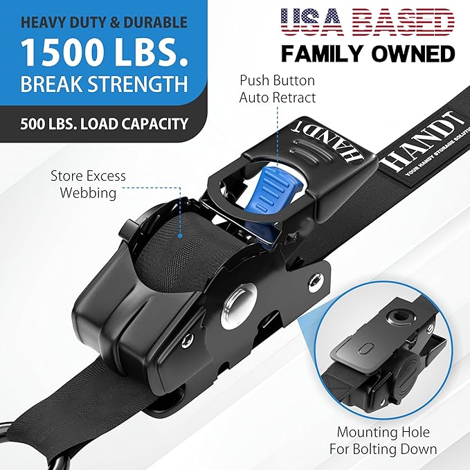 HandT USA Based Retractable Ratchet Straps 1in x 6ft (4PK)