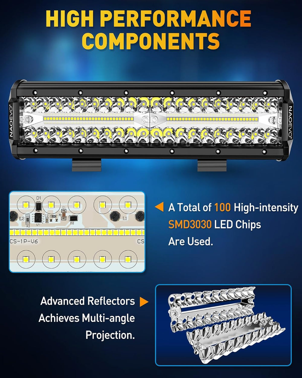 NAOEVO 12 Inch LED Light Bar with Wiring Harness, Offroad/Fog Lights, White