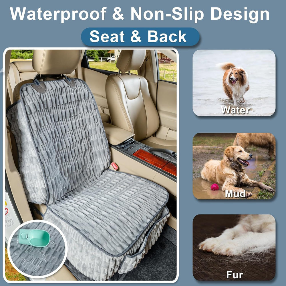 Front Seat Dog Car Seat Cover, Plush Waterproof Protector, Grey