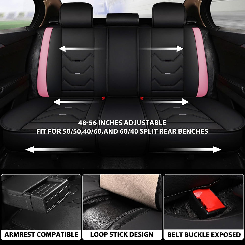 otoez Leather Seat Covers Full Set for Cars, Universal Fit, Black & Pink