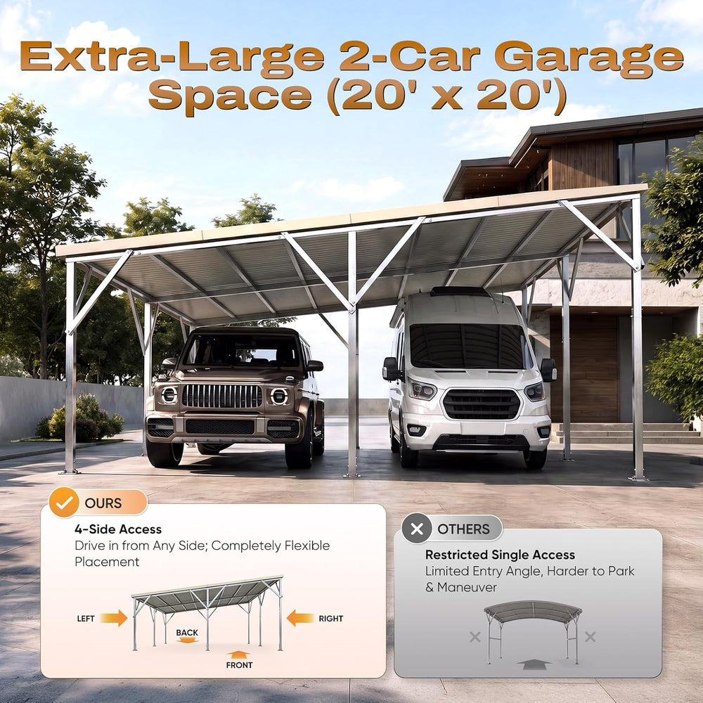 Quictent 20x20 FT Heavy Duty 2-Car Metal Carport, Unique Single-Slope Roof Re...