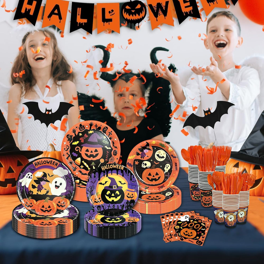 UJoyant 350 PCS Halloween Plates and Napkins Sets, Halloween Party Supplies I...