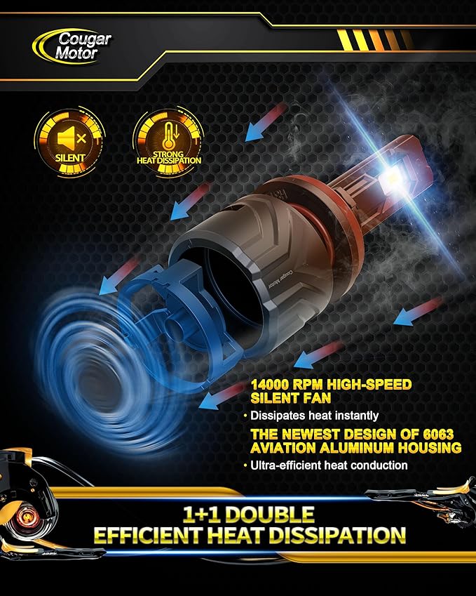 Cougar Motor 9005 H11 Bulbs, HB3 H8 H9 Fog Lights Combo 6500K White (2 Sets, ...