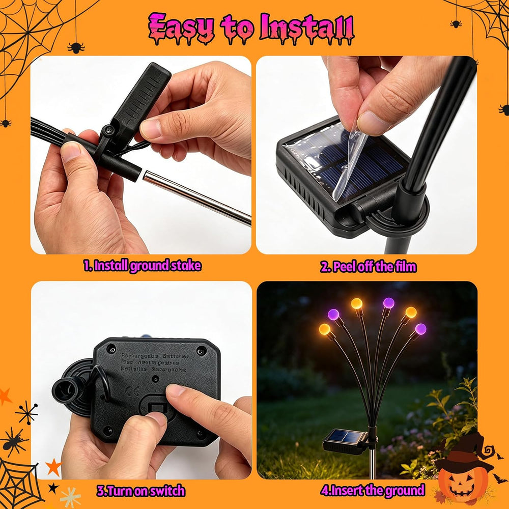 VOOKRY 4 Pack Halloween Decorations Outdoor, 24 LED Solar Firefly Lights Outd...