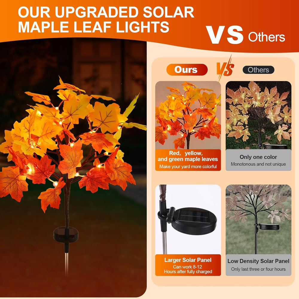 4Pack Fall Solar Lights Outdoor Decorative, Waterproof 80Led Orange Fall Ligh...