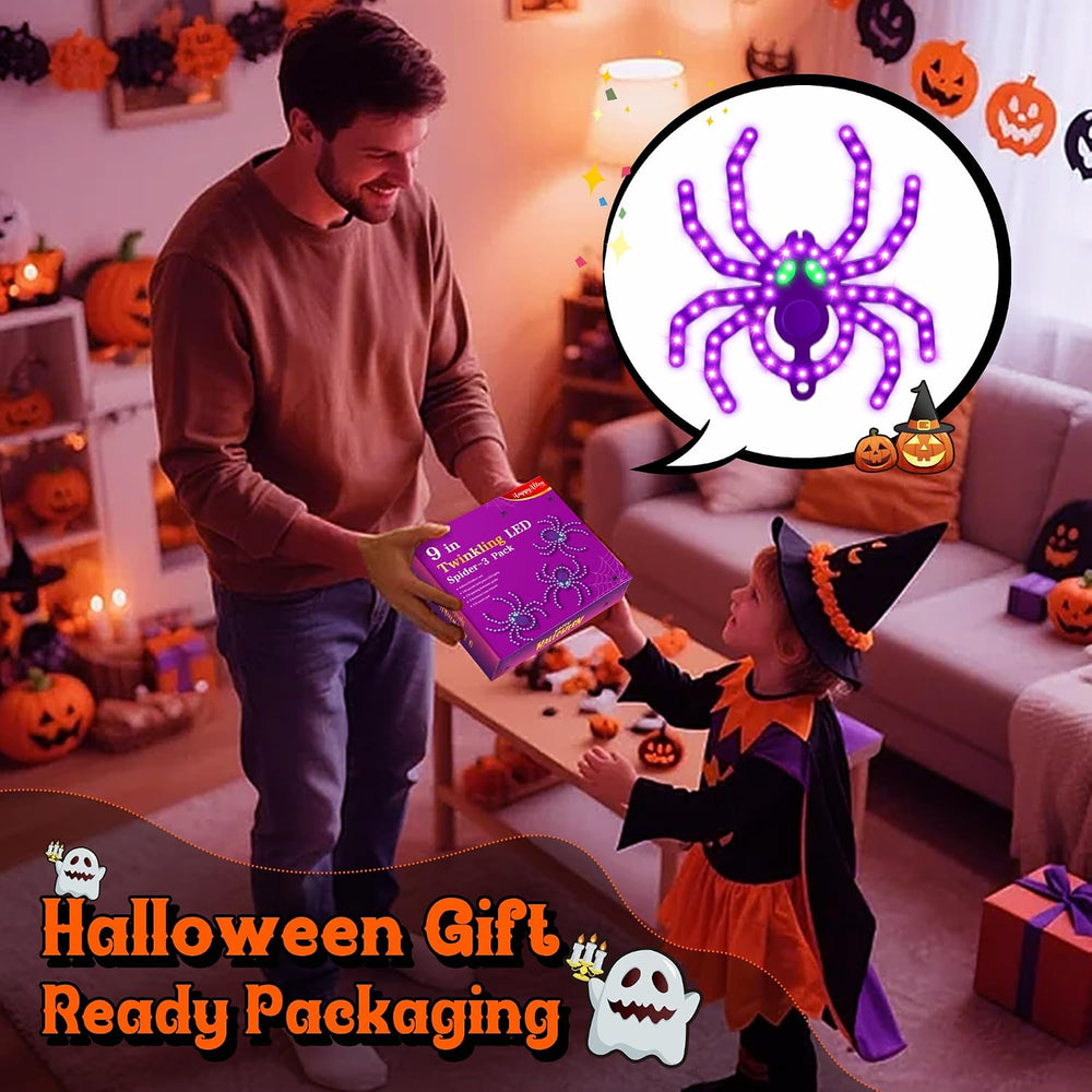 3 Pack 9" Halloween Classics Twinkling LED Spiders, Hi-Vibrant Aluminum ...