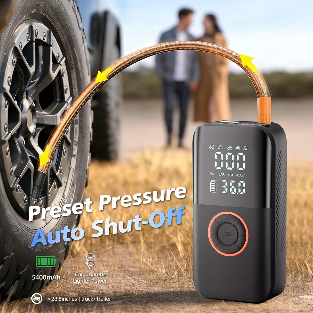 Portable Tire Inflator Dual Power, 150PSI Air Compressor with 12V DC Power