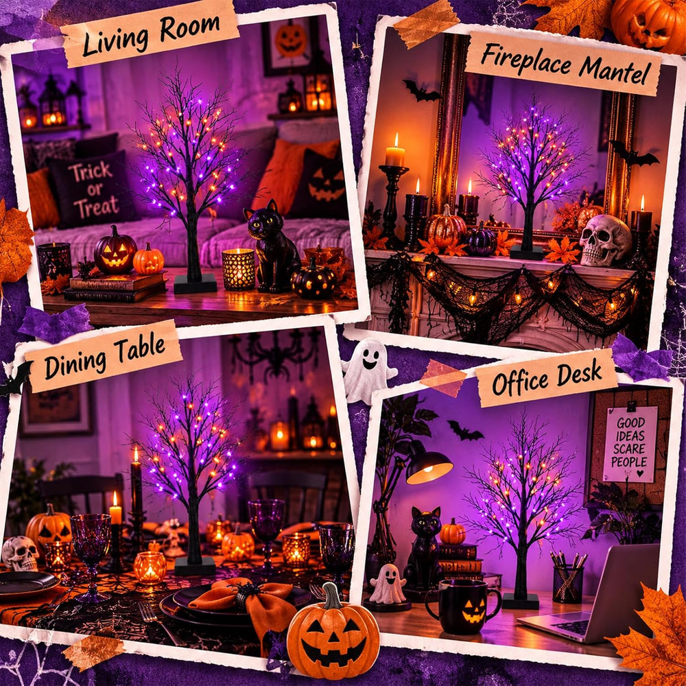 Halloween Decorations 2 Pack 2FT Black Coral Branch Spooky Lighted Trees