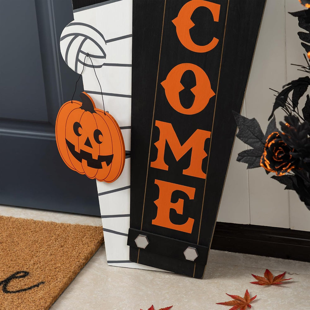 Glitzhome 38"H & 42"H Halloween Wood Mummy & Welcome Coffin...