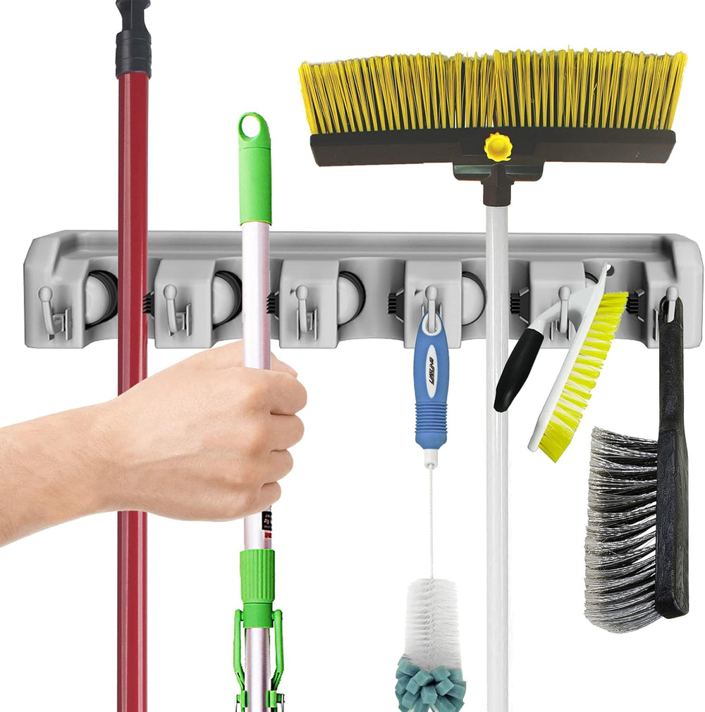 Garden Tool Organizer Wall Mount Broom and Mop Holder, 5 Adjustable Slots and...