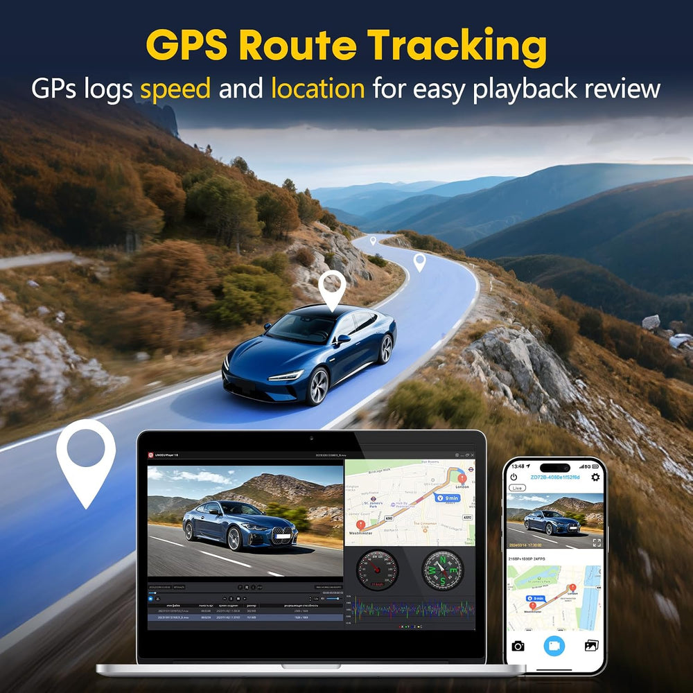 4K Dash Cam Front and Rear: 15-Min Setup 5.8GHz WiFi 20MB/s Fast Download