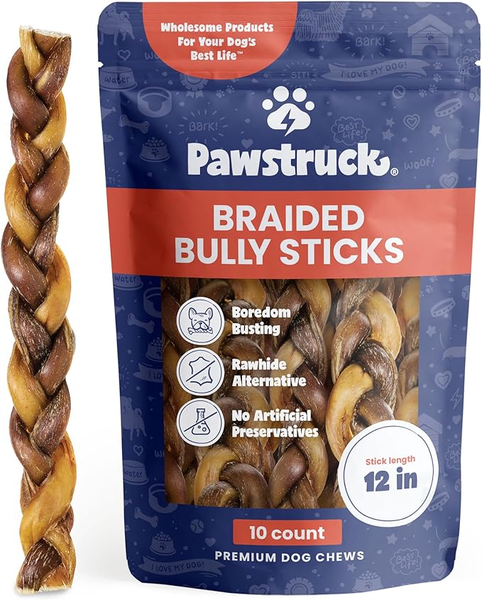 Pawstruck Natural 12” Braided Bully Sticks (10 Count)