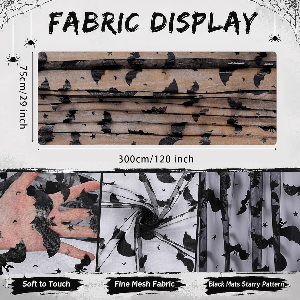Halloween Table Runners Lace Black Bat Linen Drape Scary Theme Spooky Decor