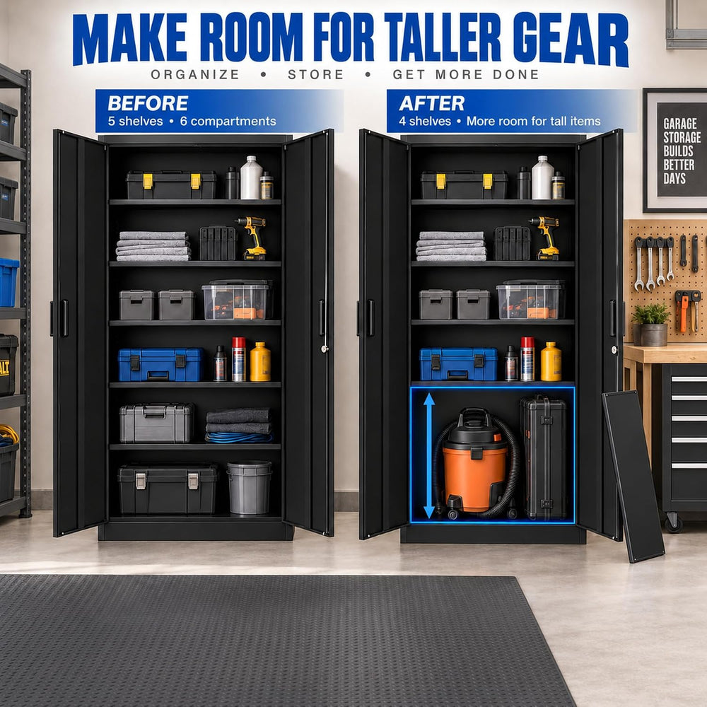 Metal Garage Storage Cabinet with Lock and 5 Adjustable Shelves, Metal Storag...