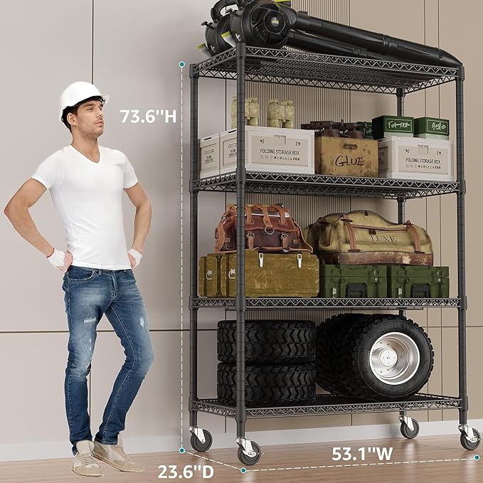 IZEUK Garage Shelving Wide Storage Shelves 4 Tier Metal Shelves Heavy Duty