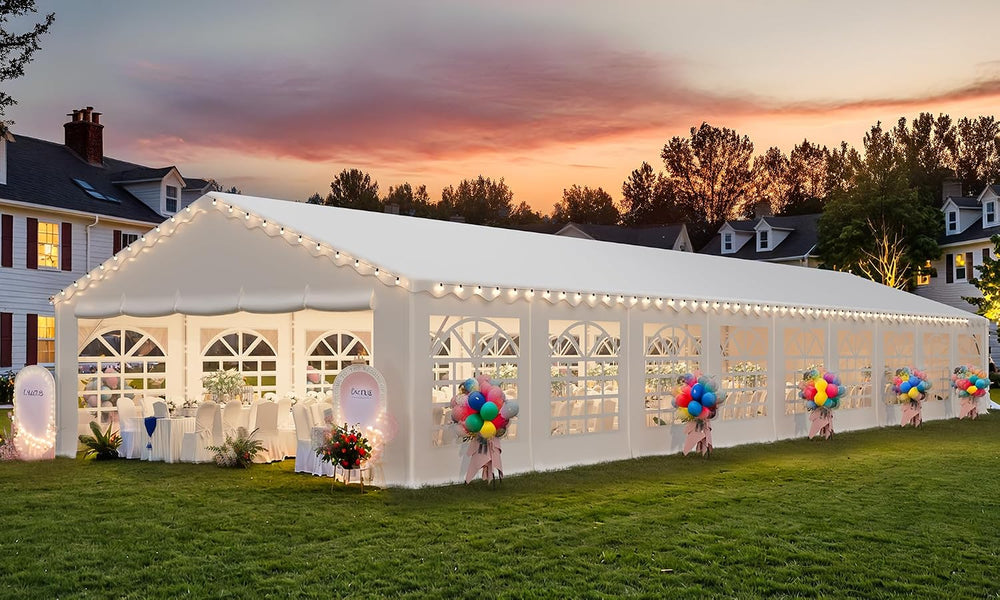EROMMY 20x60FT Heavy Duty Party Tent, White Outdoor Wedding Canopy with Remov...