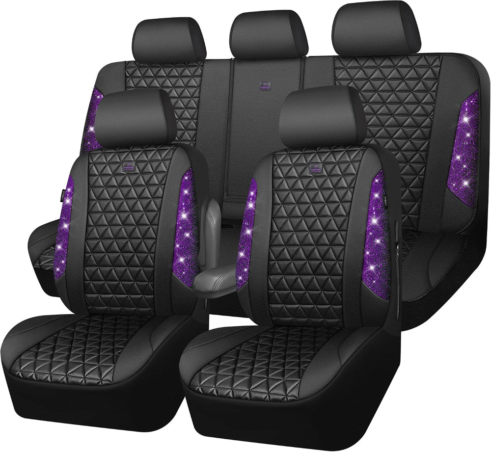 CAR PASS Bling Diamond Leather Car Seat Covers Full Seats Interior Sets, Wate...