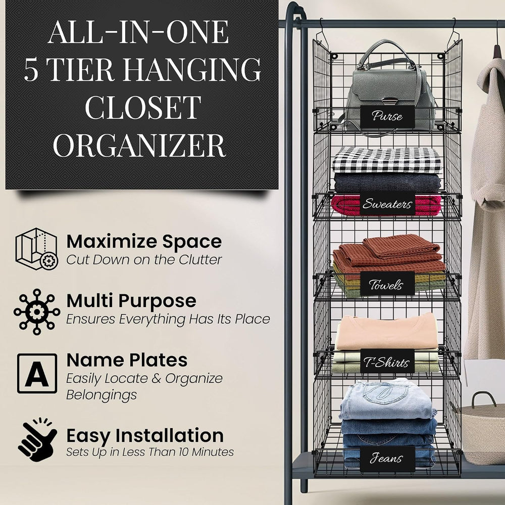 DECOLURE 5-Tier Adjustable Hanging Closet Organizer โ Maximize Hanging Storag...