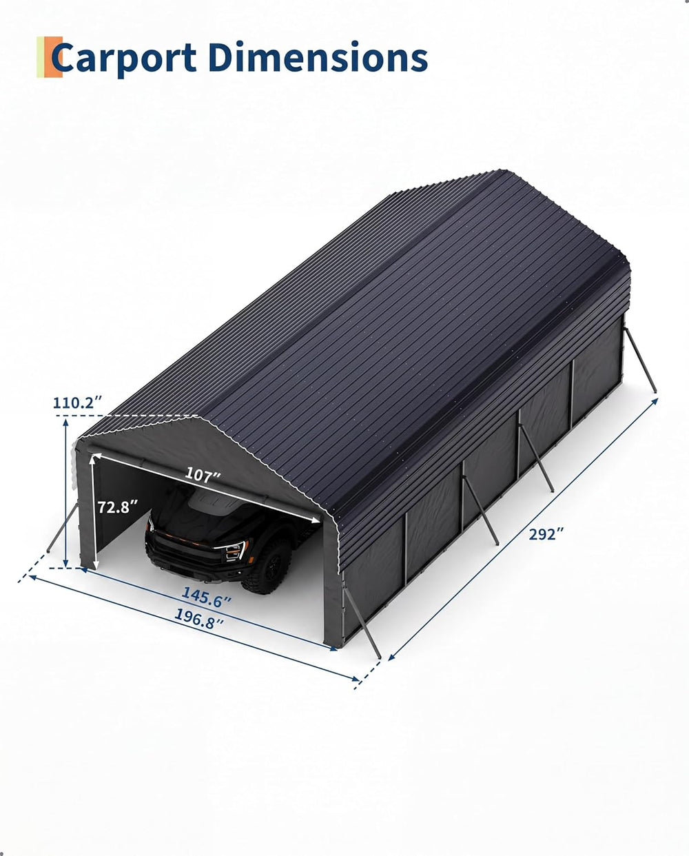 Garvee 12x25x9 ft Metal Carport Oversized, Enclosed Car Ports