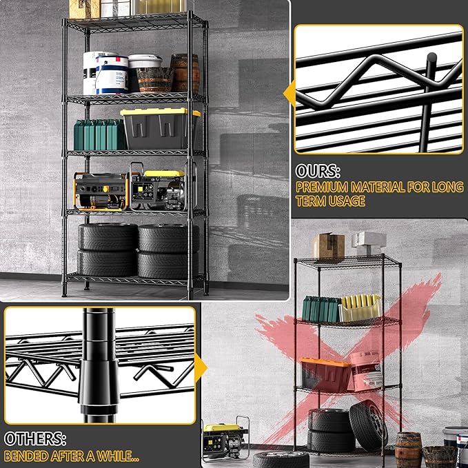 1250 lbs 5 Tier Shelf Metal Storage Shelves Shelving Wire Rack Heavy Duty