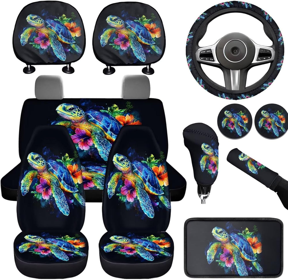 Sea Turtle Print Universal Car Rear Bench Protective 12 Pcs Auto Interior Acc...
