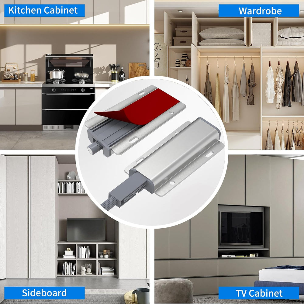 15 Pack Push Open Door Latch - Heavy Duty Aluminum Magnetic Cabinet Latch, To...