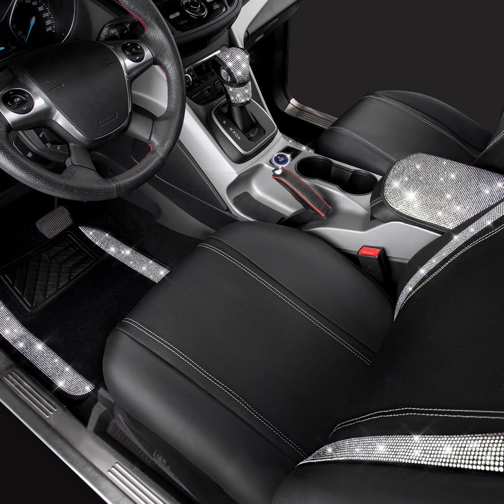 CAR PASS Rhinestone Bling Diamond Car Seat Covers Leather Shining Car Floor M...