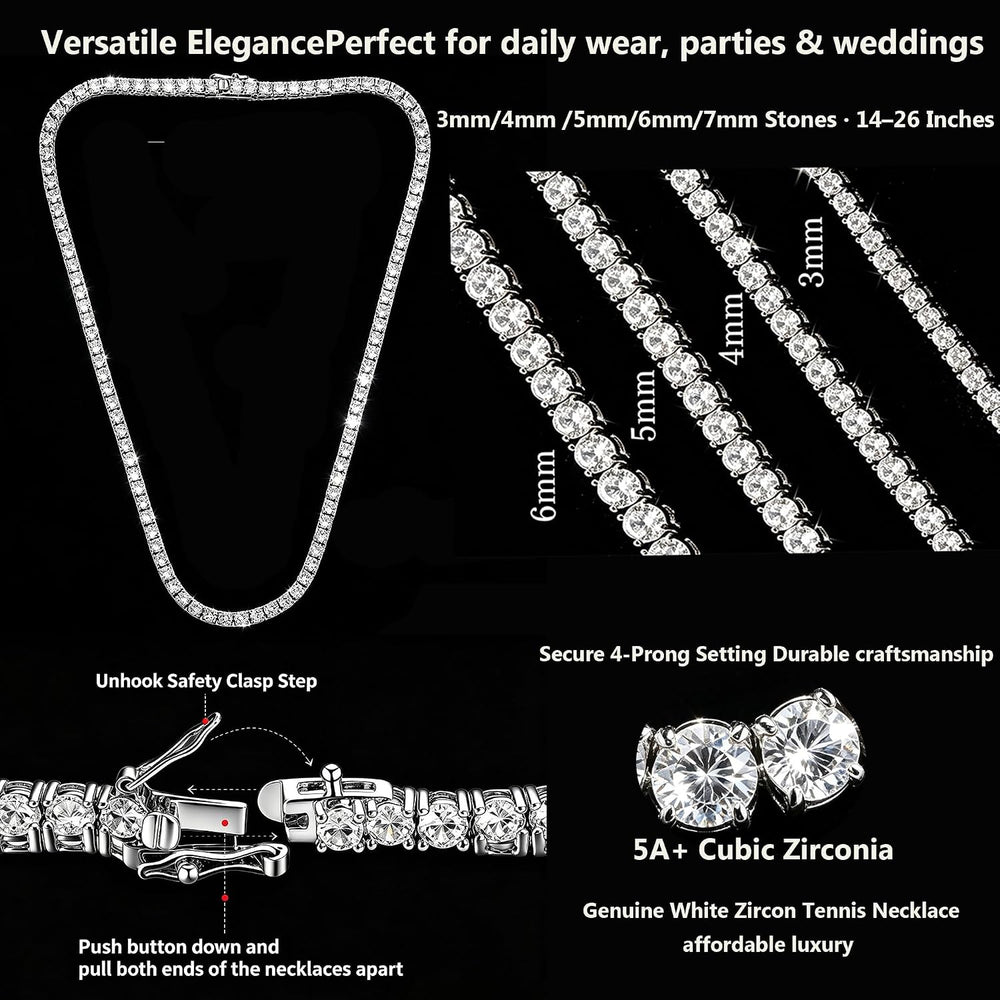 MDFUN Tennis Necklace 18K Gold Plated 4.0mm Cubic Zirconia Chain Men Women