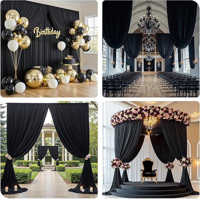 PartyVillage 60ftร15ft Black Backdrop Curtain for Halloween Parties, 12 Panel...