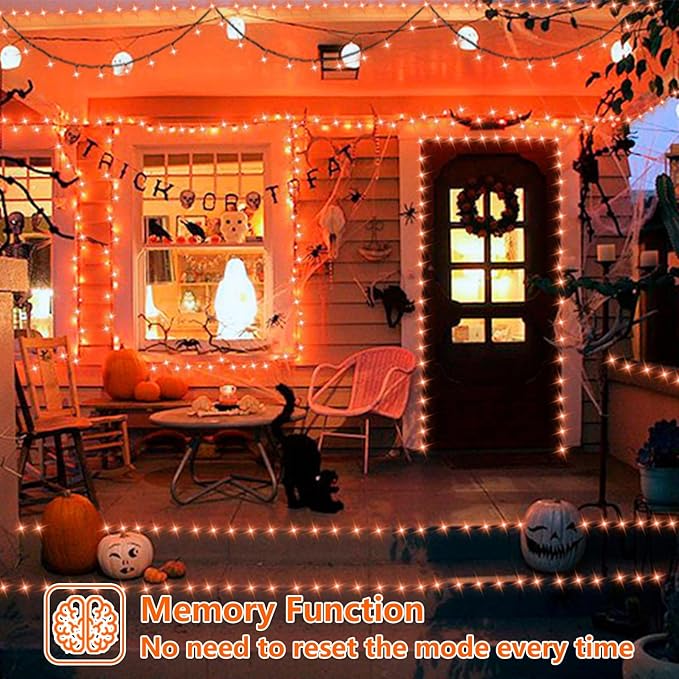 YEGUO 165ft 500 LED Halloween Lights Outdoor Waterproof, 8 Modes Orange Strin...