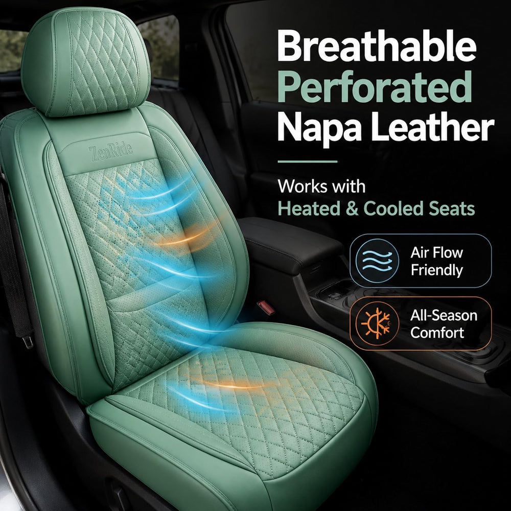Green Thick Nappa Leather Automotive Front Car Seat Covers Set of 2