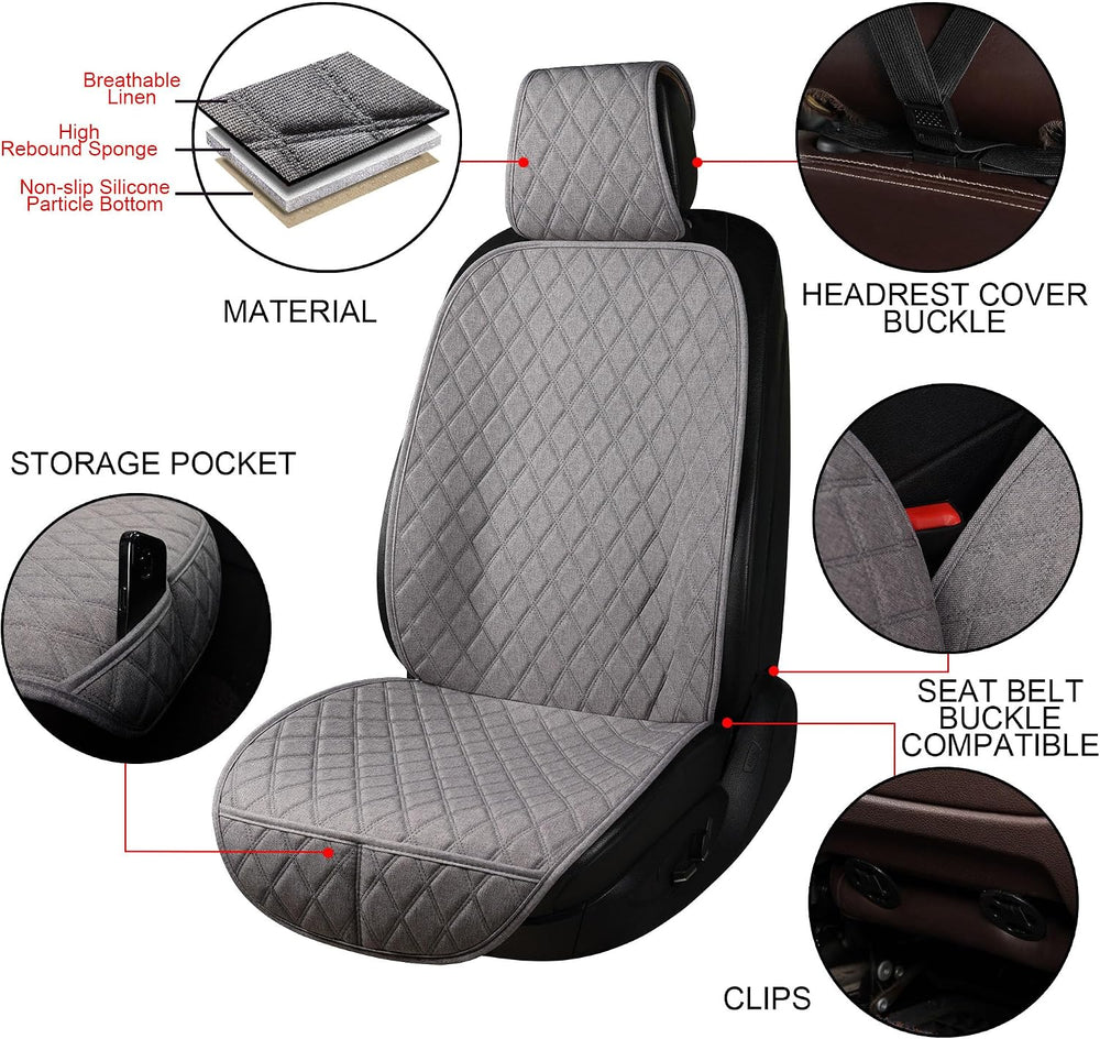 ENOGE Front Car Seat Covers, Linen Car Seat Cover, Driver Seat Protector with...