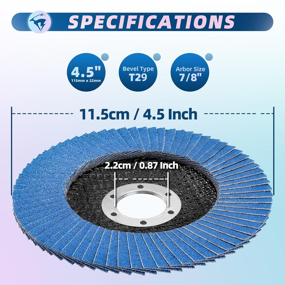 50 Pack Flap Discs 60 Grit 4 1/2" x 7/8" for Angle Grinder, T29 Fla...