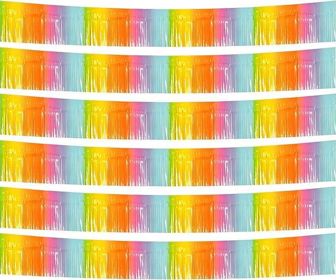 6 Pack 10 Feet Foil Fringe Garland Metallic Tinsel Streamers Banner Wall Hang...