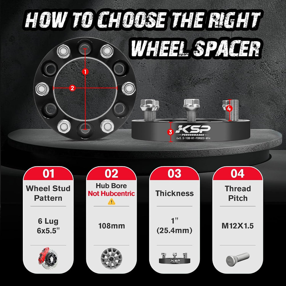 6X5.5 Wheel Spacers, KSP Forged 1 inch (25 mm) 6x139.7 mm to 6x139.7 mm Threa...