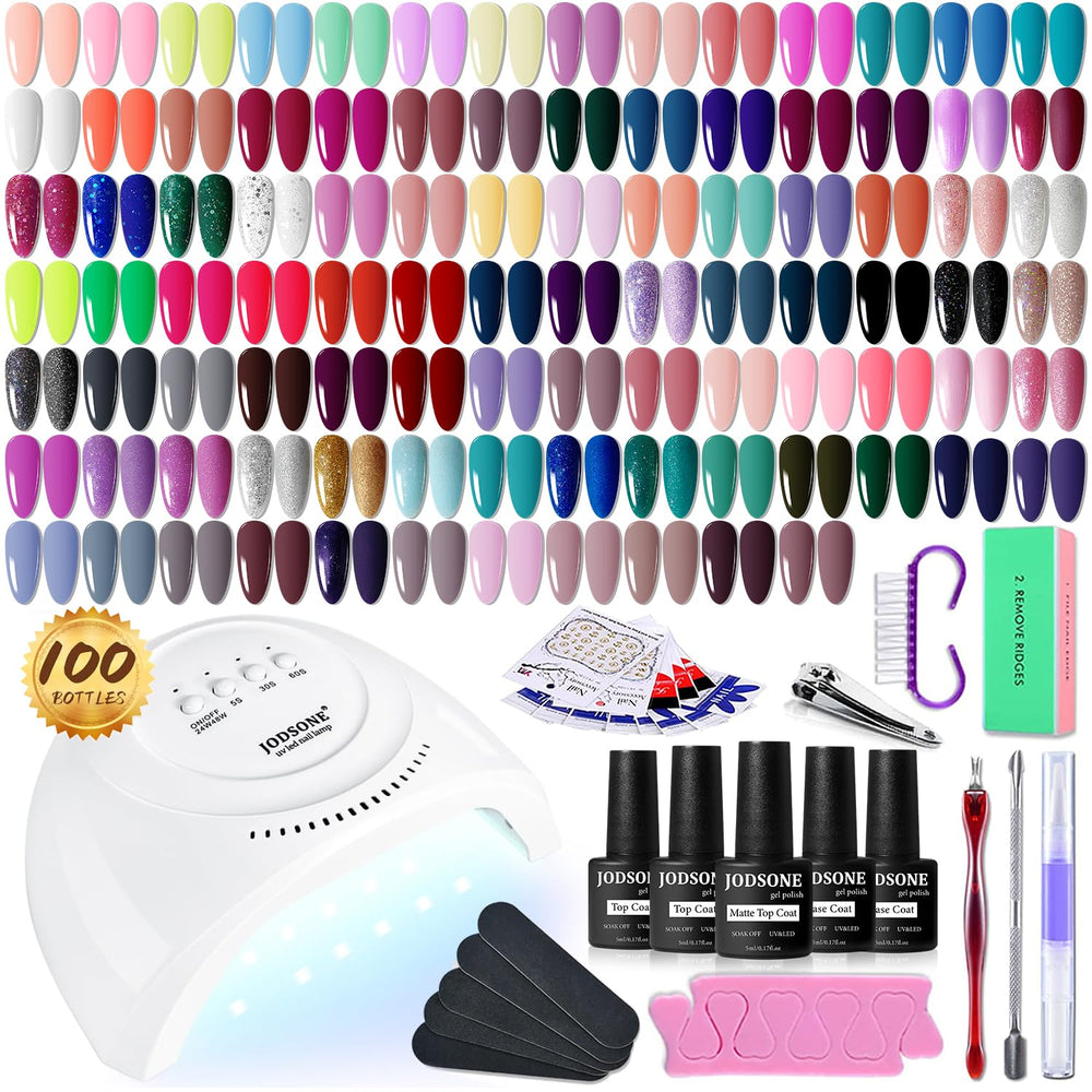 JODSONE 100 PCS Gel Nail Polish Starter Kit with U V Light 95 Colors Macarons...