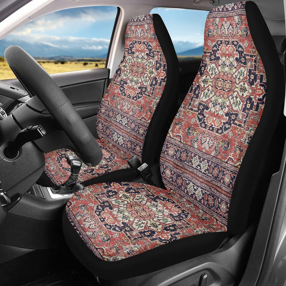 Pehede Car Seat Cover Red Vintage Carpet Pattern Front for Cars, Easy to Inst...