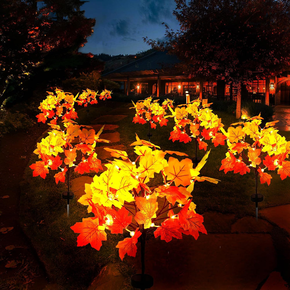 4Pack Fall Solar Lights Outdoor Decorative, Waterproof 80Led Orange Fall Ligh...