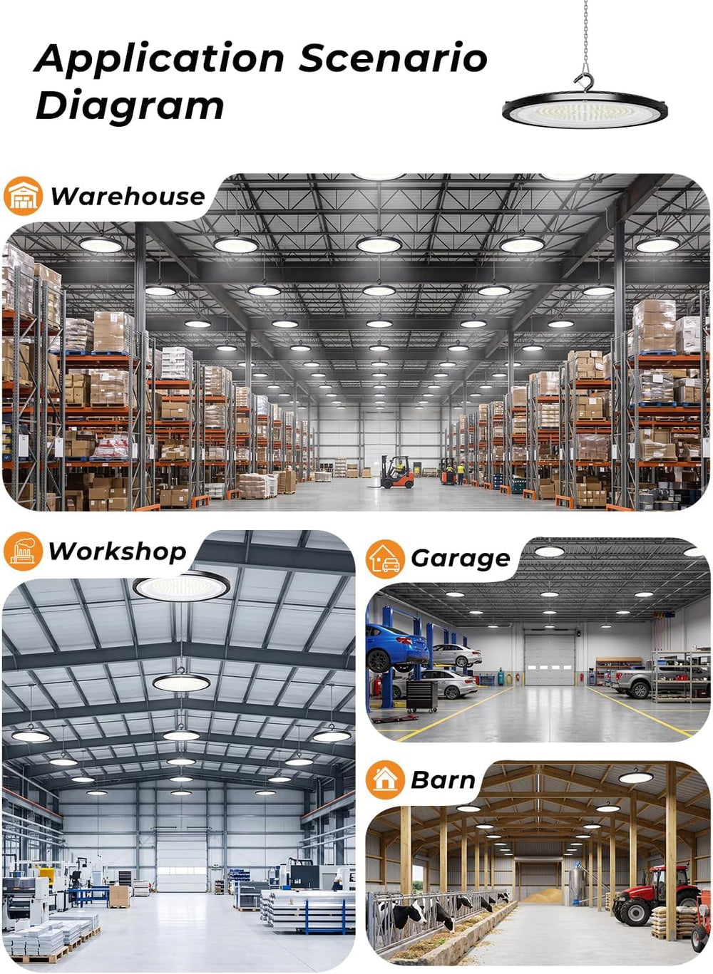 150W UFO LED High Bay Light 22500LM 5000K High Bay Shop Lighting